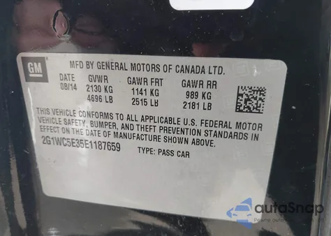 2014 Chevrolet Impala Limited Ltz из США, поврежденный, VIN 2G1WC5E35E1187659